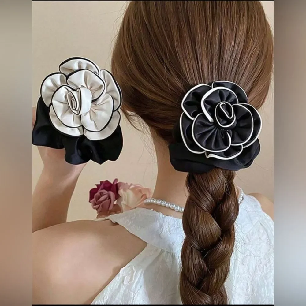NEW 1pc Designer-Style Classic Camellia Bow Hair Band Scrunchie